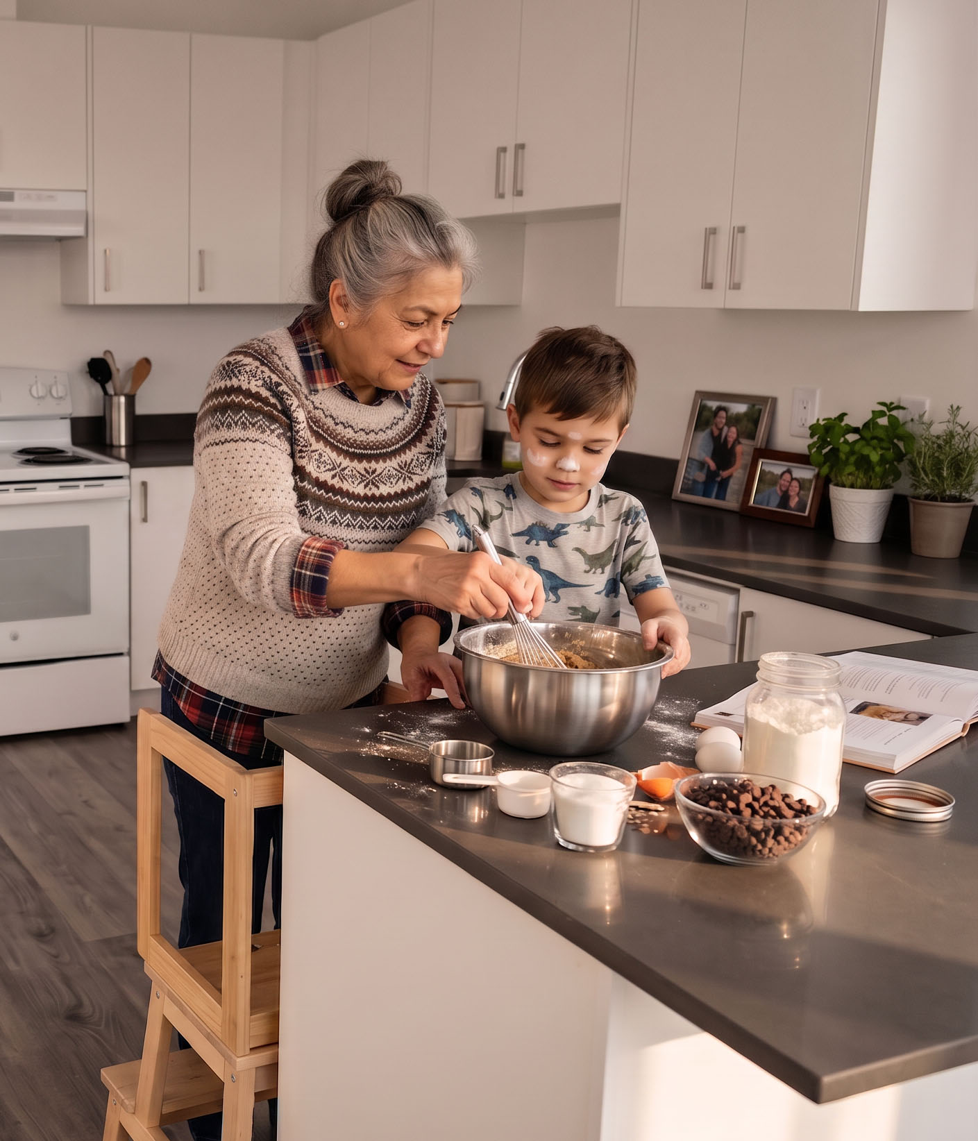 Woman with kid baking together